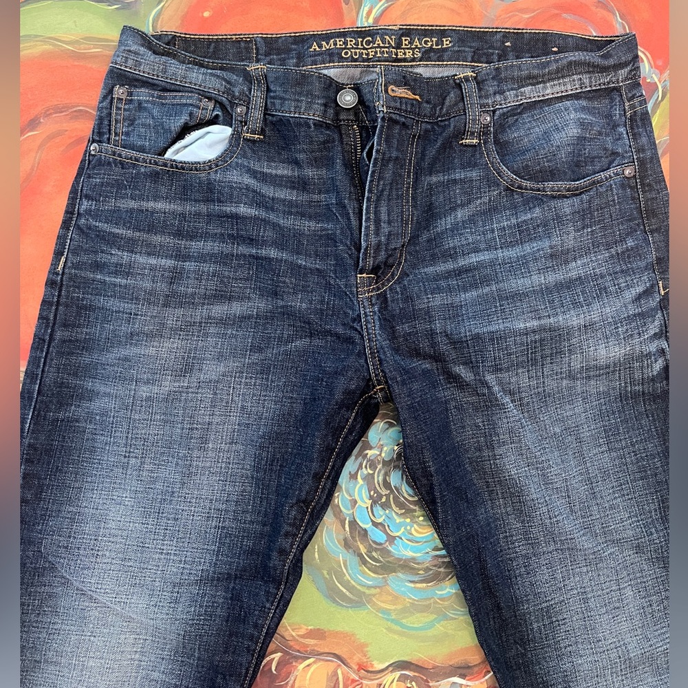 AMERICAN EAGLE OUTFITTERS SLIM STRAIGHT MENS DARK DENIM JEANS W36 L32